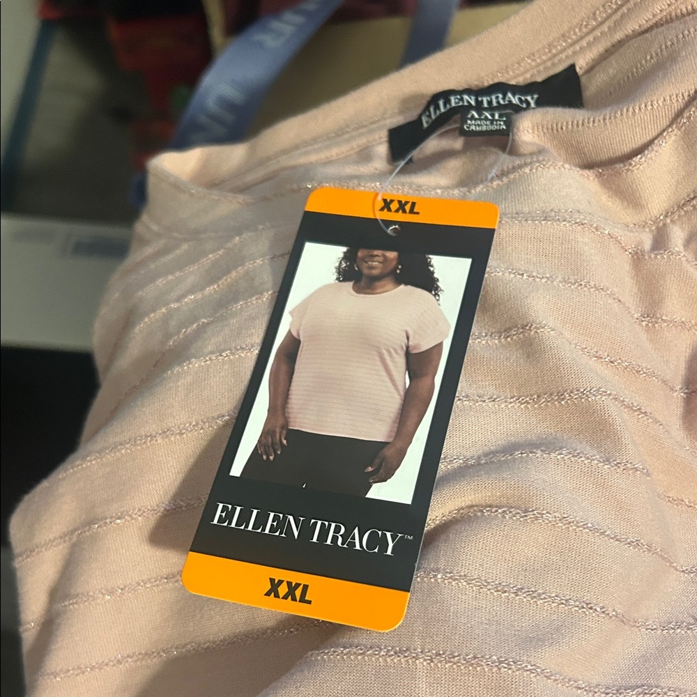 Ellen Tracy Blush Striped Tee XXL